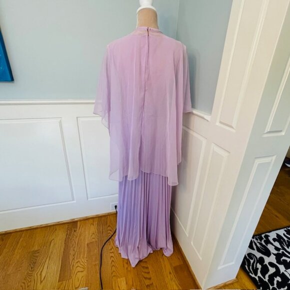 Vintage 1970's NOS Pleated Butterfly Batwing Cape Maxi Dress Lavender Small - Picture 7 of 10